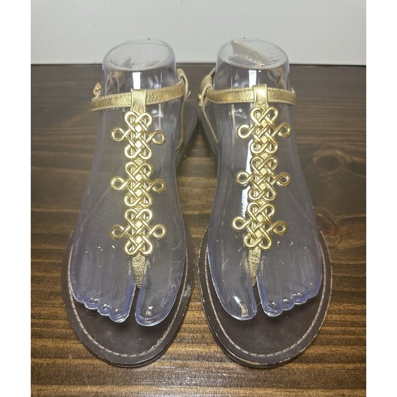 Diane Von Furstenberg Gold Brown Flat‎ Thong Sandals Ankle Strap Women's 8.5 - Picture 5 of 13